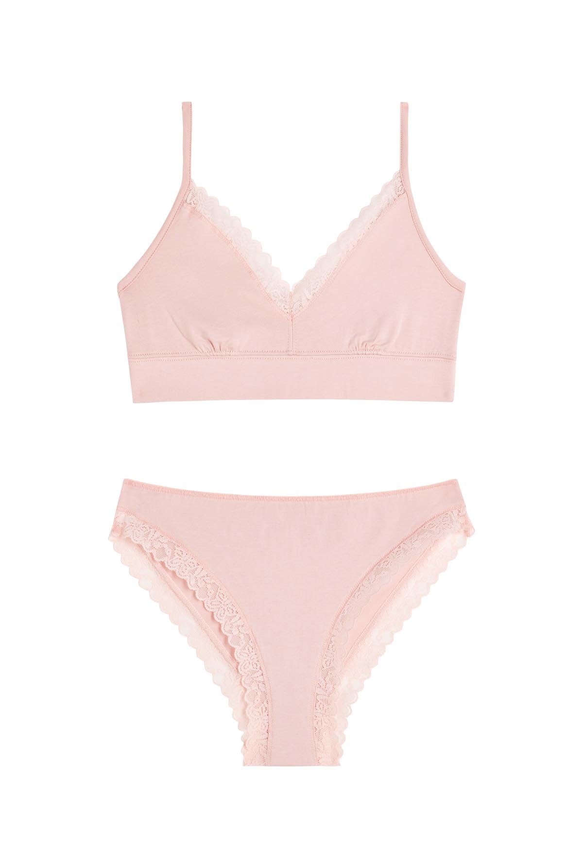 BRASSIÈRE + CULOTTE COTON DENTELLE - Rose Blush