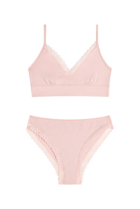 BRASSIÈRE + CULOTTE COTON DENTELLE - Rose Blush