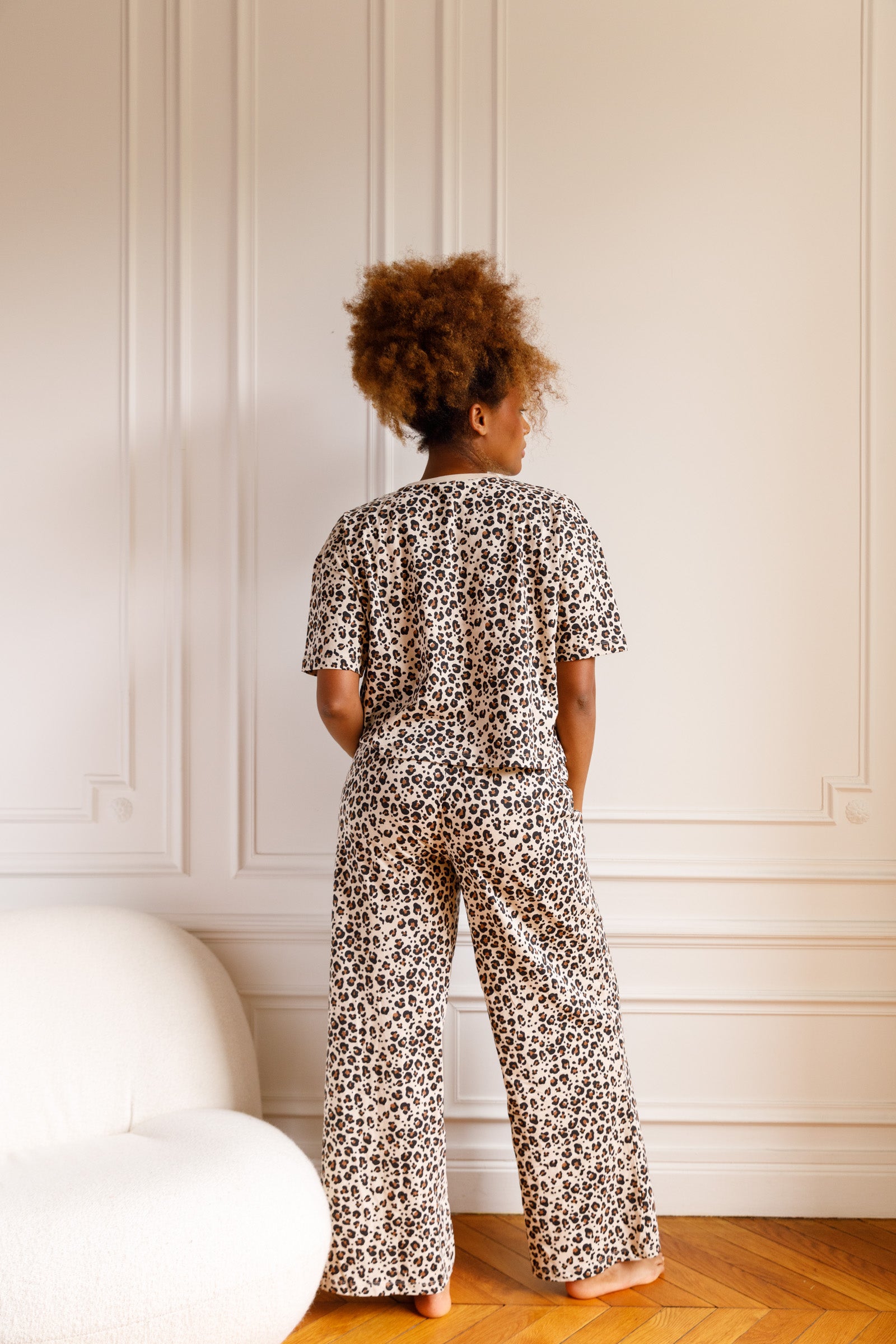 Pyjama long Coton BIO - Léopard Beige