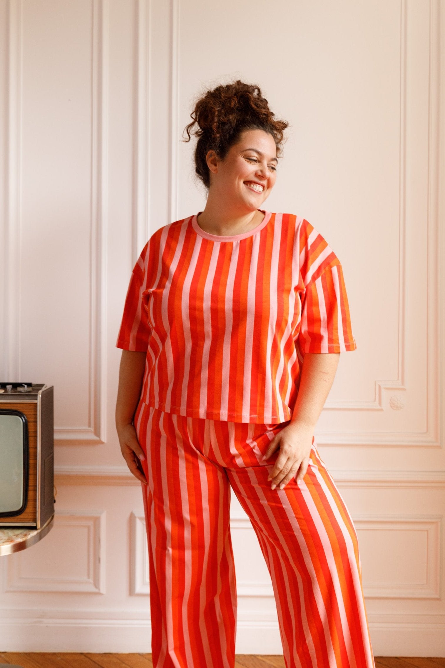 Pyjama long Coton BIO - Rayures Orange