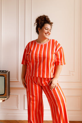 Pyjama long Coton BIO - Rayures Orange