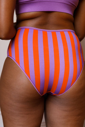 Culotte Taille Haute Coton BIO - Rayures Orange et Violet