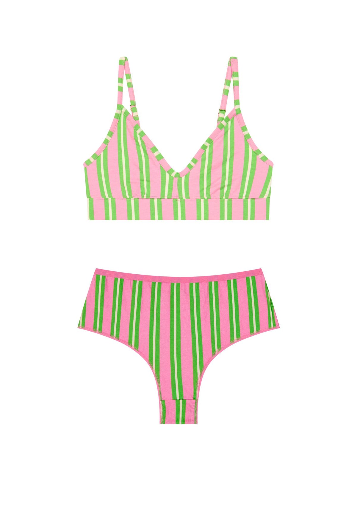 1 BRASSIERE + 1 SHORTY - Rayures Vertes et Roses