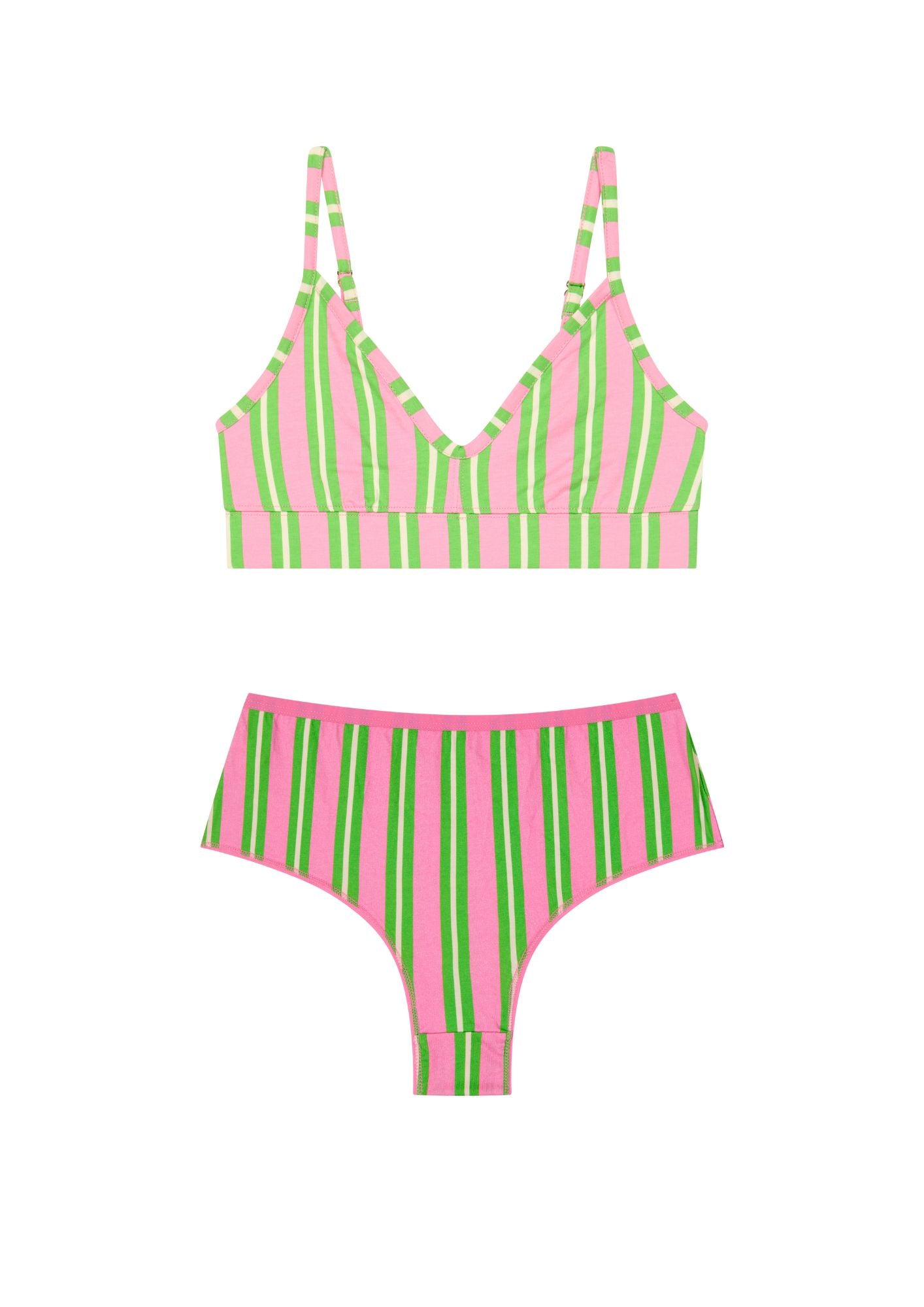 1 BRASSIERE + 1 SHORTY - Rayures Vertes et Roses