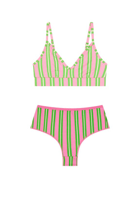 1 BRASSIERE + 1 SHORTY - Rayures Vertes et Roses