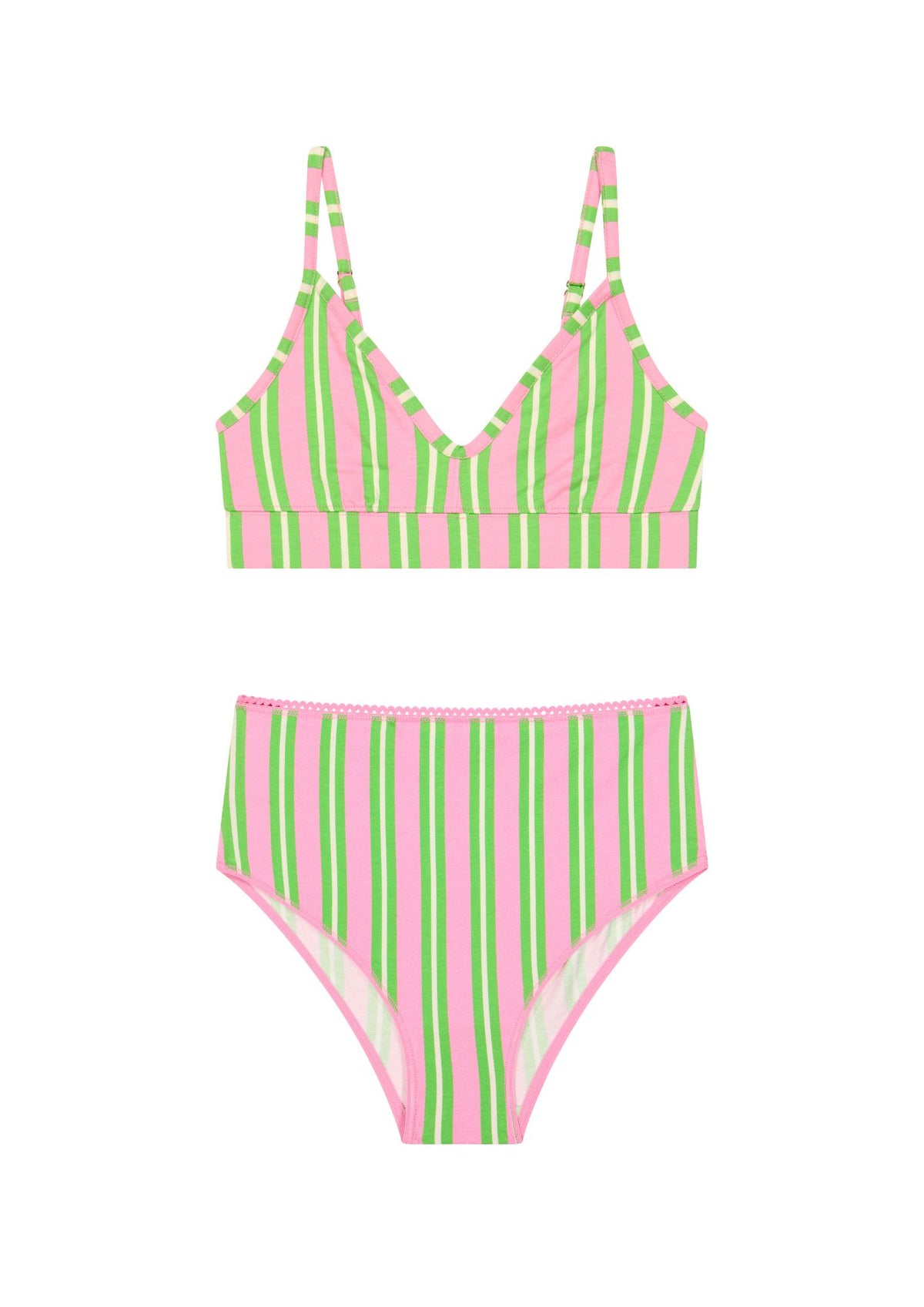 1 BRASSIÈRE + 1 TAILLE HAUTE - Rayures Vertes et Roses