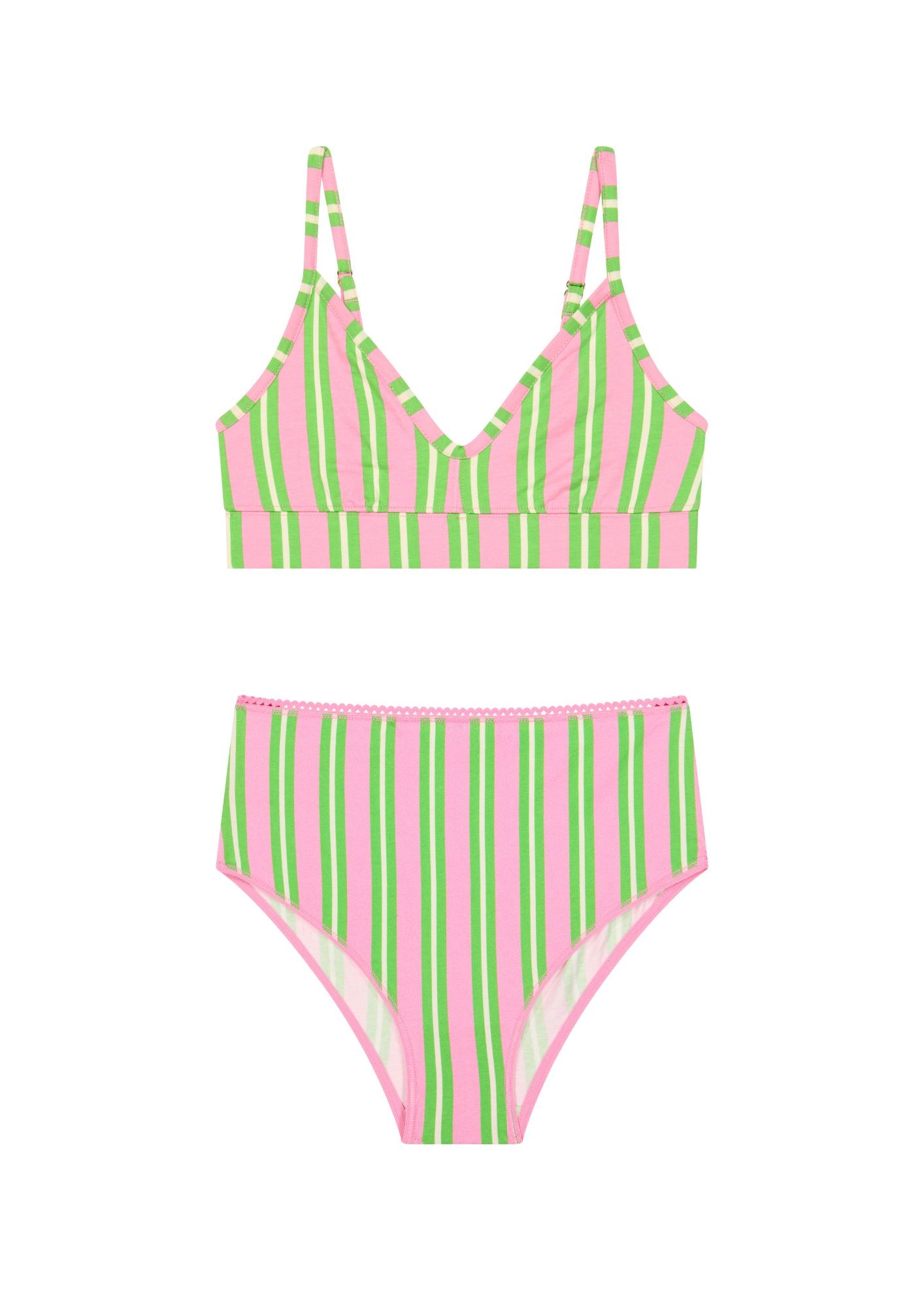 1 BRASSIÈRE + 1 TAILLE HAUTE - Rayures Vertes et Roses