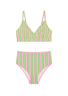 1 BRASSIÈRE + 1 TAILLE HAUTE - Rayures Vertes et Roses