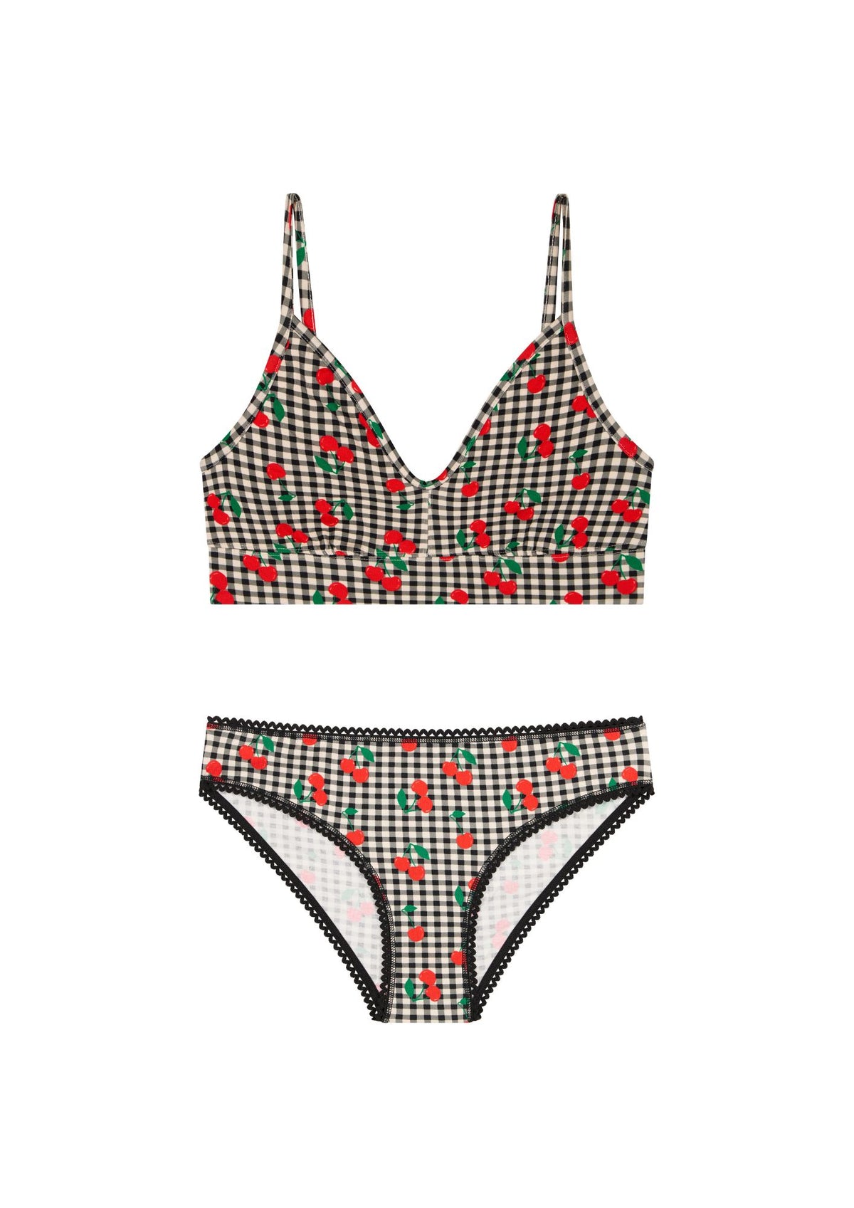 1 BRASSIERE + 1 CULOTTE - Vichy Cerises Noir