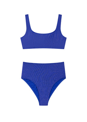 High-waisted two-piece swimsuit - Blue sequins