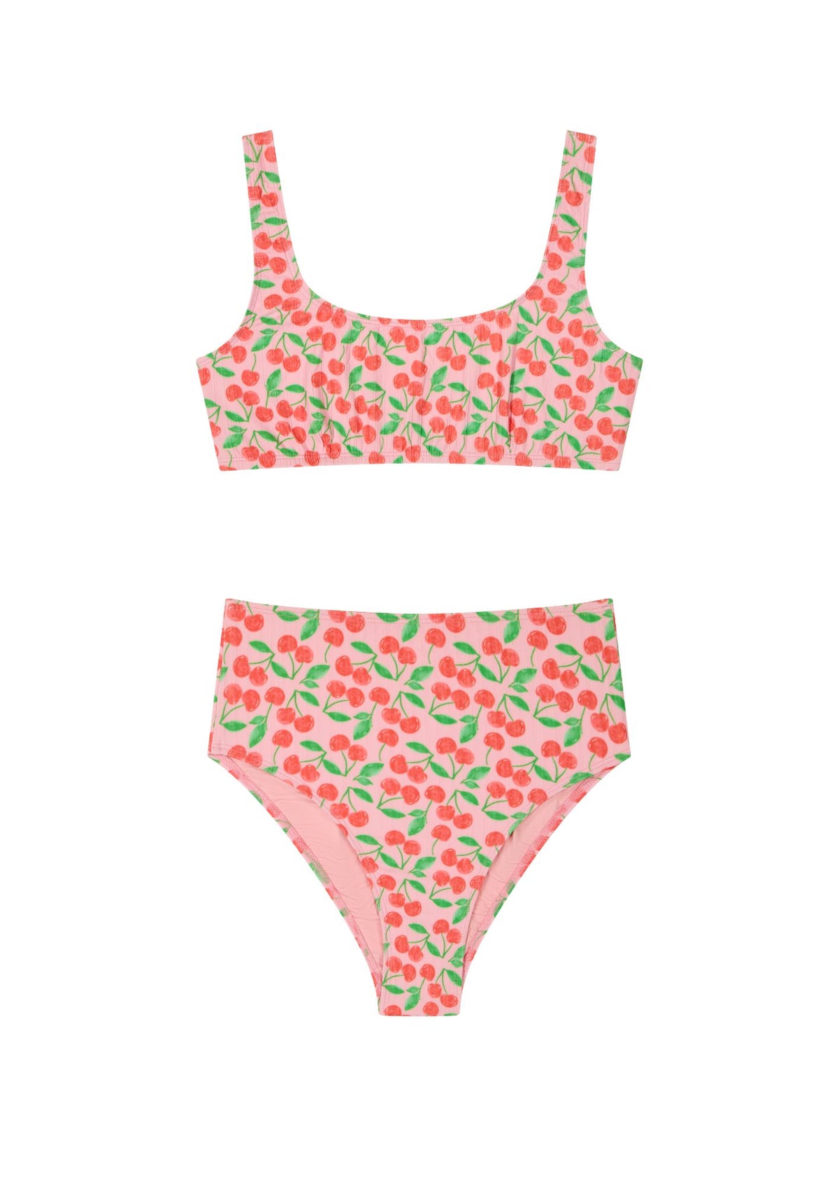 High-Waisted Two-Piece Swimsuit - Pink Cherries