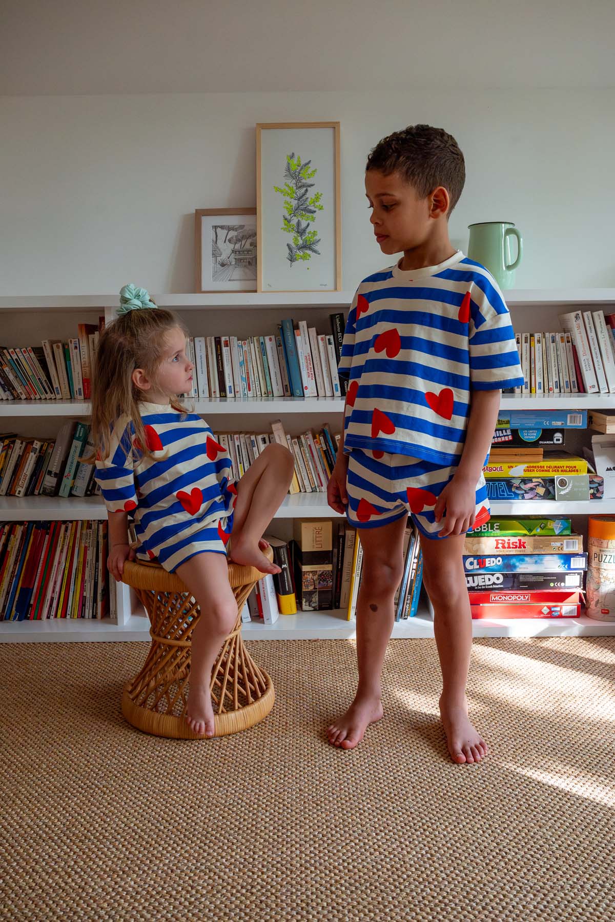Pyjama Enfant Coton BIO - Marinière Cœurs