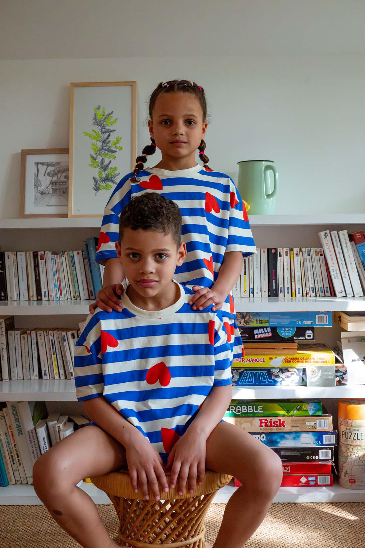 Pyjama Enfant Coton BIO - Marinière Cœurs