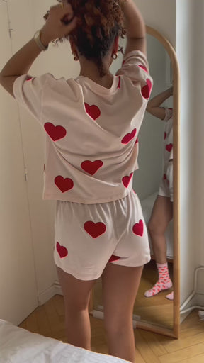 Pyjama short coton BIO cœur - Big Love Light Pink