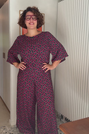 Fuchsia Mini Floral Flare-Sleeve Romper