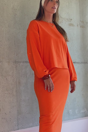 Ensemble Sweat & Jupe longue maille 100% COTON BIO - Orange