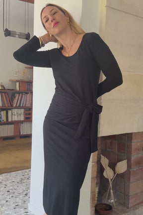 Long Knotted Organic Cotton Dress - Black