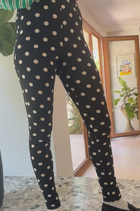Cotton Leggings - Black Polka Dot
