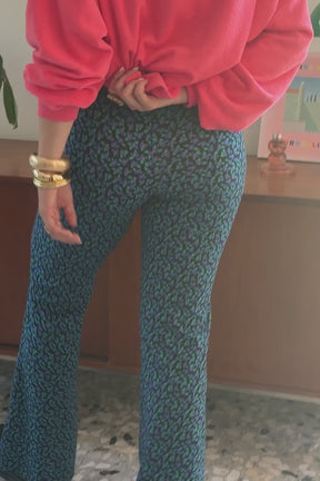 Pantalon Coton BIO Évasé - Mini Fleurs Bleu