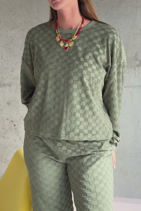 Ensemble Éponge Damier 100% COTON BIO - Kaki