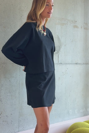 Ensemble Sweat & Jupe courte maille 100% COTON BIO - Noir