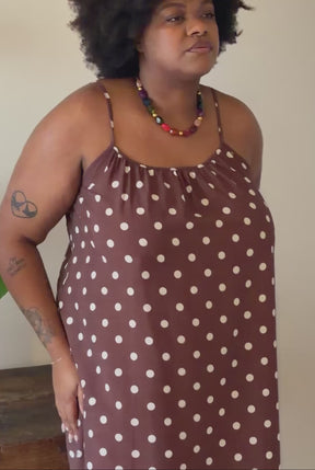 Robe Longue à Bretelles - Pois Marron