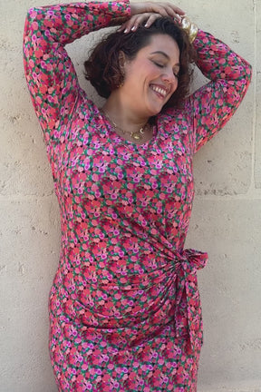 Long Knotted Organic Cotton Dress - Watercolor
