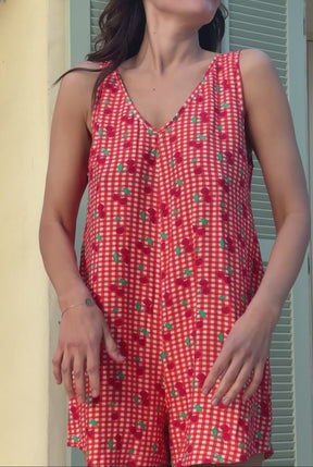 Combishort Viscose - Vichy Cerises Rouge