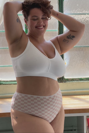 Culotte Taille Haute Coton BIO - Damier Rose