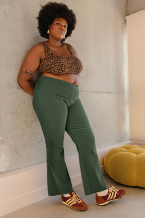 Pantalon Évasé Velours Côtelé - Kaki