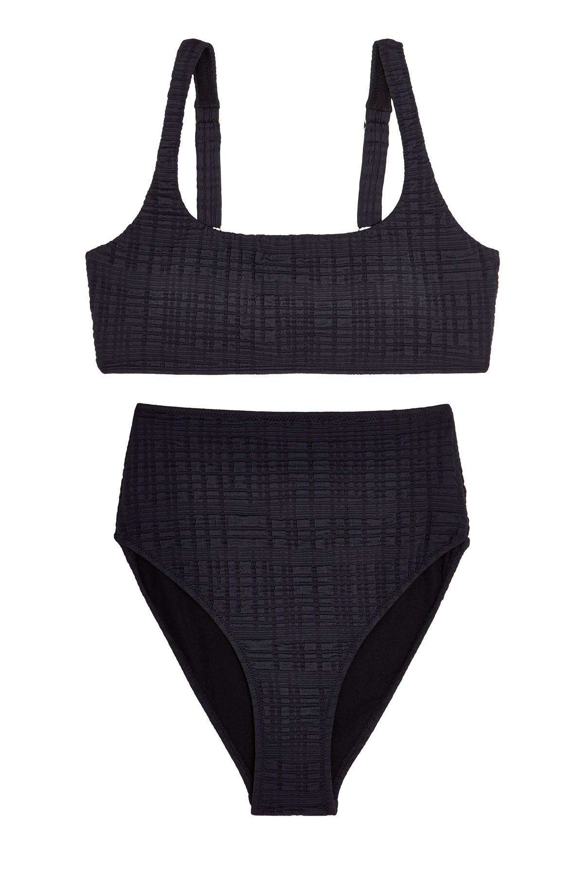 Bikini Taille Haute Femme - Maillot De Bain Deux Pièces Rayé Côtelé - Noir, Taille M, Tissu élastique - 11