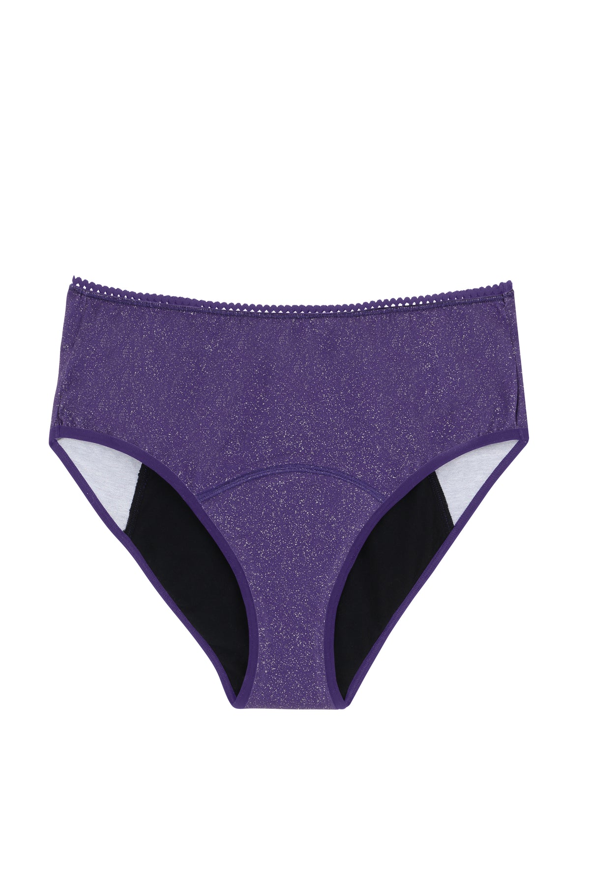 Culotte taille haute menstruelle - Flux nuit | Paillettes violet