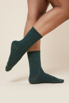 chaussettes femme a paillettes tige courte (lot de 3 paires) vert  chaussettes