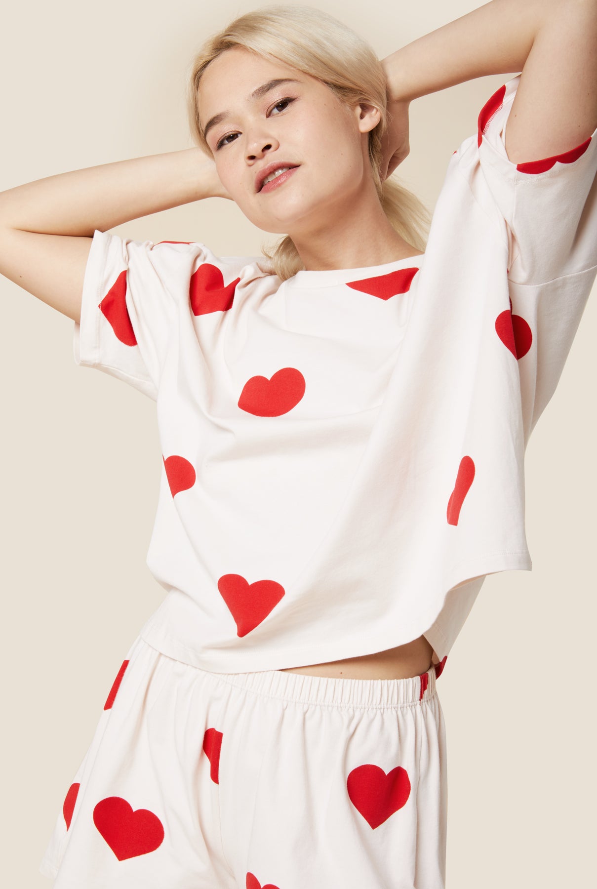 Pyjama manches longues imprimé coeur rouge/blanc Petit Bateau