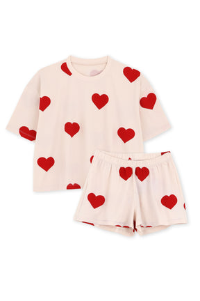 Pyjama short coton BIO cœur - Big Love Light Pink